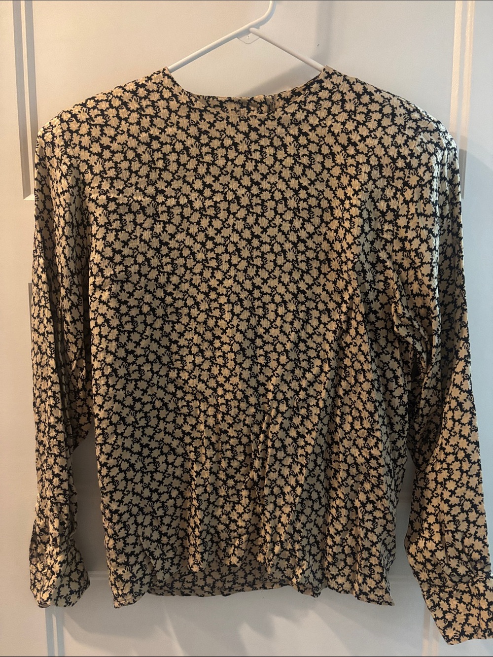 Black and Cream Floral Long-Sleeve Blouse